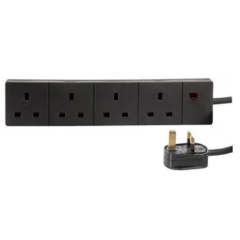 4 Gang Extension Lead, Black 5m